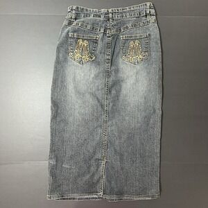 Vintage Hip Jeans Denim Skirt Women's 7 Back Slit 90s Y2K Cowboy Made In USA